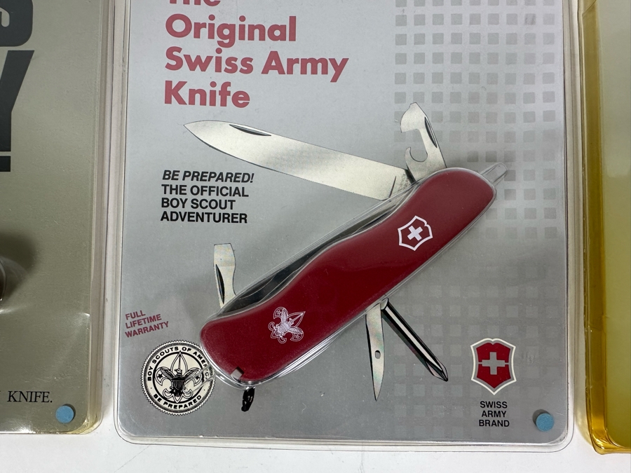 Six New In Packaging Swiss Army Knives Including The Money Clip Knife, The Florist's Knife, The Pocket Pal Knife, Mechanic Knife, The Official Boy Scout Adventurer Knife And Recruit Knife [Photo 13]