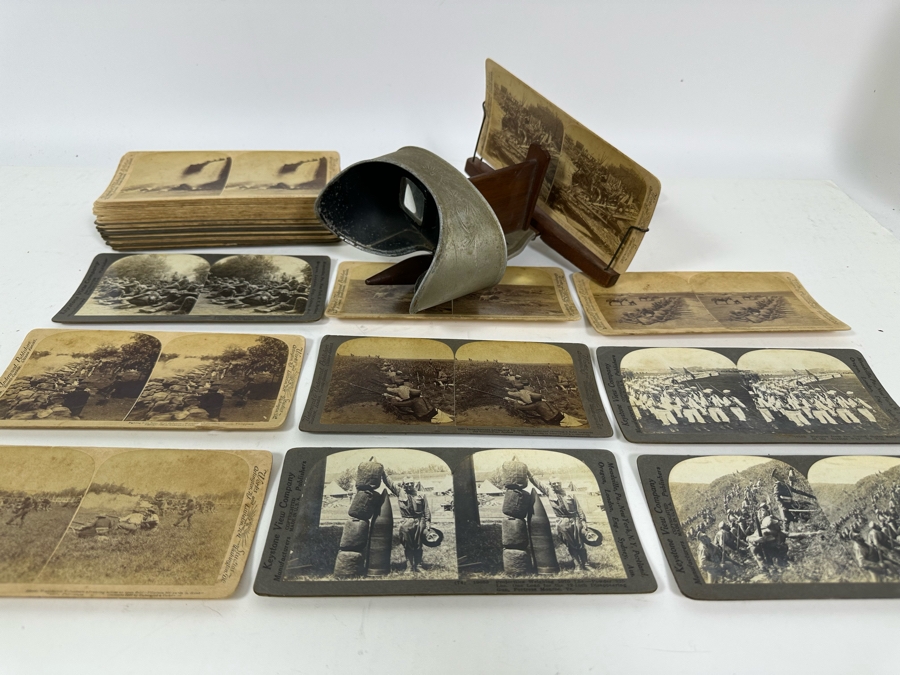 Antique Underwood & Underwood Stereoscope With 40 Antique Stereoviews Including Soldiers At War [Photo 6]