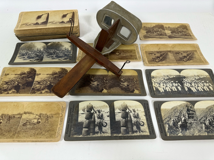 Antique Underwood & Underwood Stereoscope With 40 Antique Stereoviews Including Soldiers At War [Photo 2]