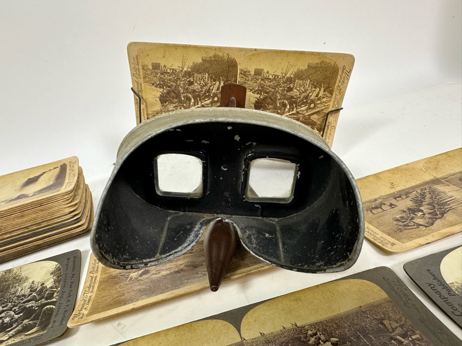 Antique Underwood & Underwood Stereoscope With 40 Antique Stereoviews Including Soldiers At War [Photo 7]