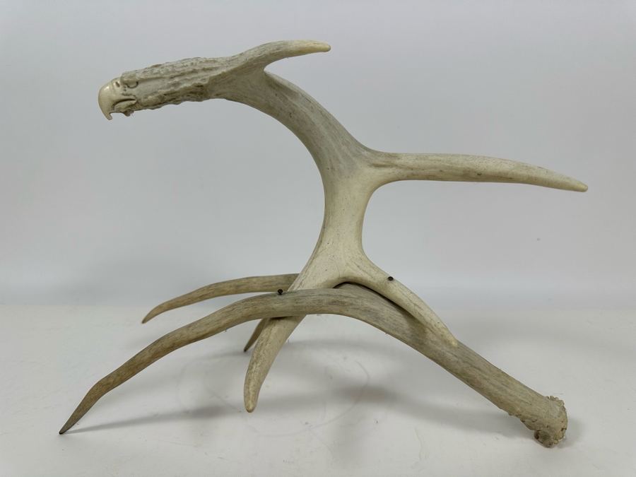 Artist Signed Carved Antlers In Form Of Eagle's Head 12W X 8D X 10H [Photo 3]