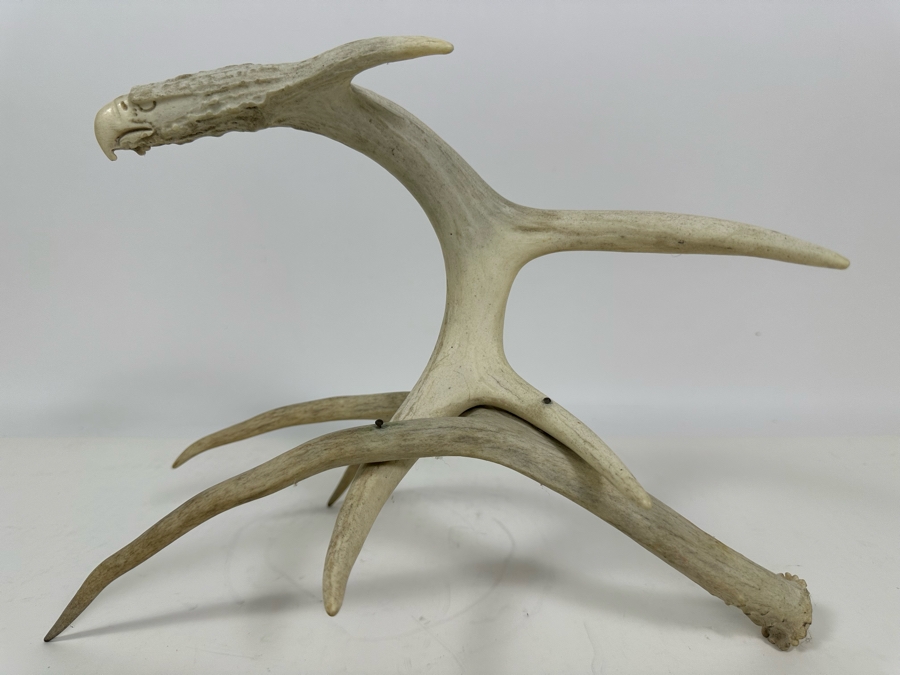 Artist Signed Carved Antlers In Form Of Eagle's Head 12W X 8D X 10H [Photo 2]