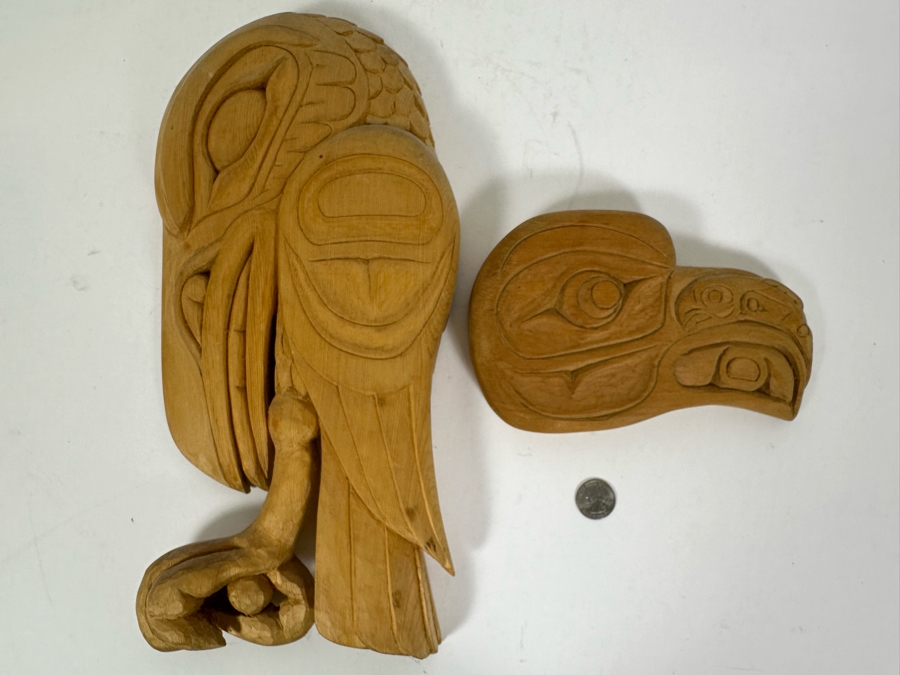 Pair Of Vintage Alaskan Wood Carvings Wall Decor 7W X 15H & 8.5W X 5.5H [Photo 3]