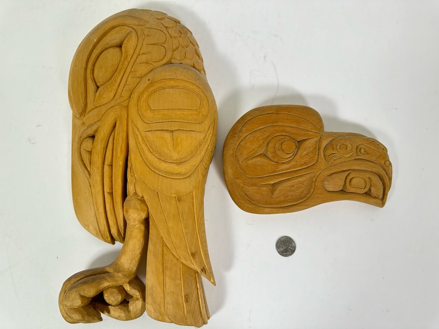 Pair Of Vintage Alaskan Wood Carvings Wall Decor 7W X 15H & 8.5W X 5.5H