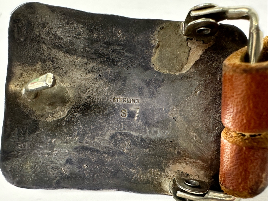 Sterling Silver / Turquoise / Red Coral Native American Belt Buckle With Leather Belt 46L [Photo 6]