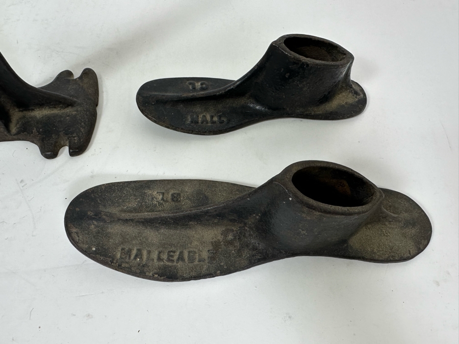 Antique Cast Iron Cobblers Shoe Stand B. Mall. M. Co. So. Mil And Three Shoe Forms (Two Fit Stand) 16H [Photo 11]