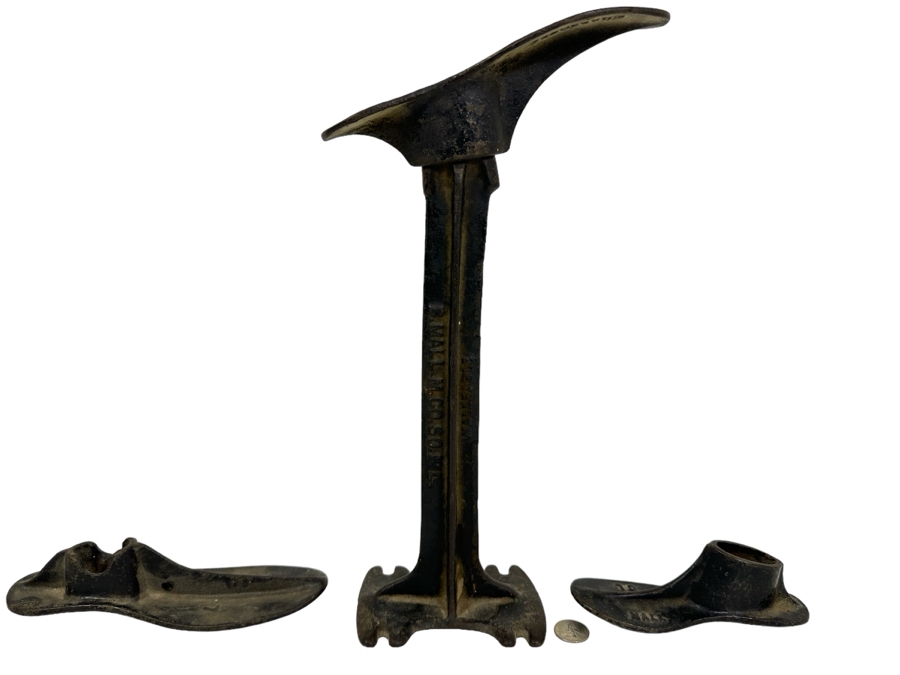 Antique Cast Iron Cobblers Shoe Stand B. Mall. M. Co. So. Mil And Three Shoe Forms (Two Fit Stand) 16H [Photo 1]