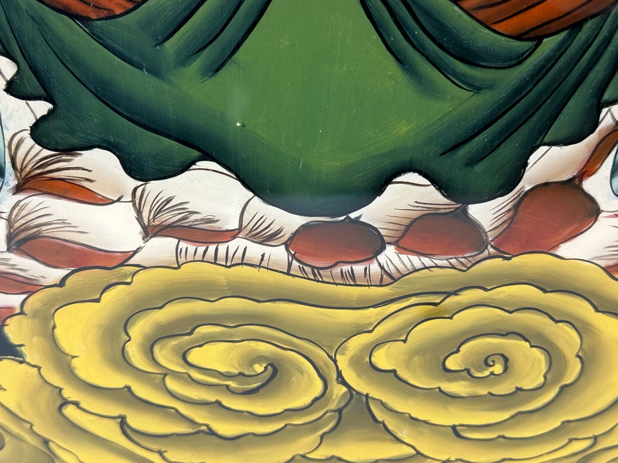 Vintage Chinese Reverse Painting On Glass Of Buddha Guanyin With Acolytes Framed 19.5 X 27.5 [Photo 16]