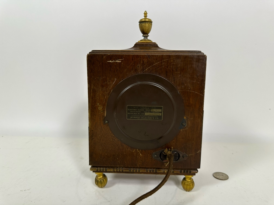 Vintage Working Telechron Inlaid Wooden Mantle Clock By Warren Telechron Co. With Placard Ernest J. Goppert From the 22nd Wyoming Legislature 6W X 3.5D X 10H [Photo 12]