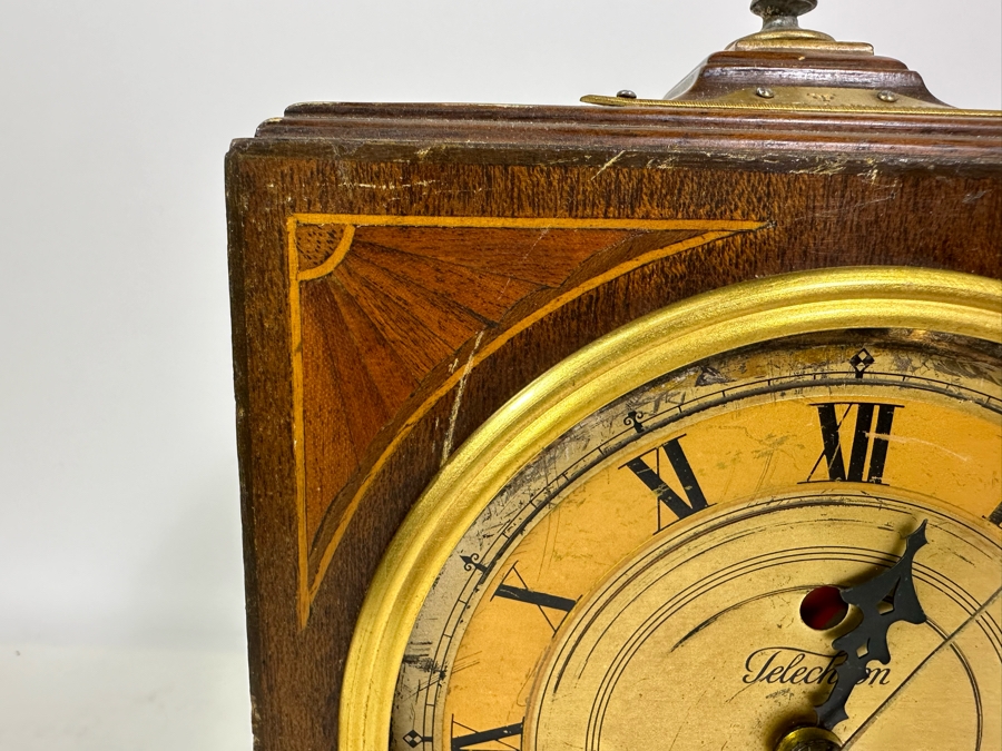 Vintage Working Telechron Inlaid Wooden Mantle Clock By Warren Telechron Co. With Placard Ernest J. Goppert From the 22nd Wyoming Legislature 6W X 3.5D X 10H [Photo 9]