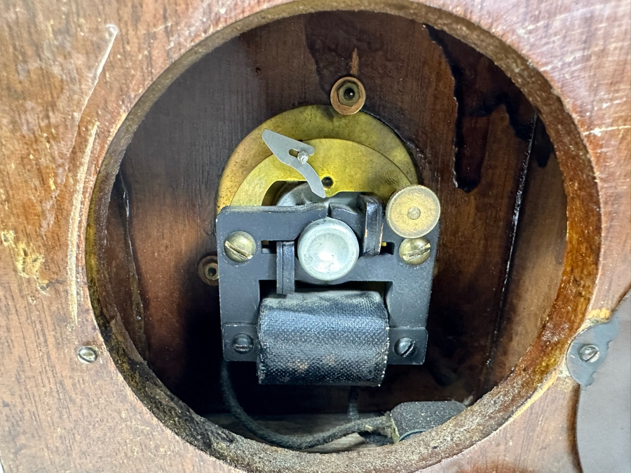 Vintage Working Telechron Inlaid Wooden Mantle Clock By Warren Telechron Co. With Placard Ernest J. Goppert From the 22nd Wyoming Legislature 6W X 3.5D X 10H [Photo 17]
