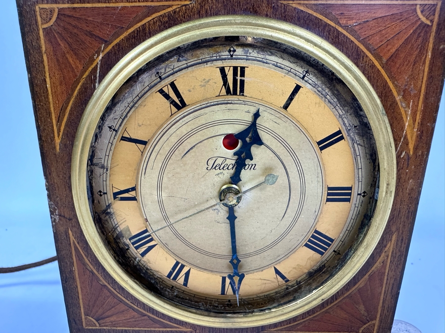 Vintage Working Telechron Inlaid Wooden Mantle Clock By Warren Telechron Co. With Placard Ernest J. Goppert From the 22nd Wyoming Legislature 6W X 3.5D X 10H [Photo 6]