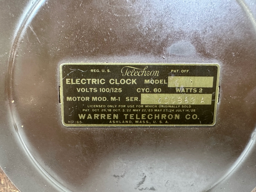 Vintage Working Telechron Inlaid Wooden Mantle Clock By Warren Telechron Co. With Placard Ernest J. Goppert From the 22nd Wyoming Legislature 6W X 3.5D X 10H [Photo 13]