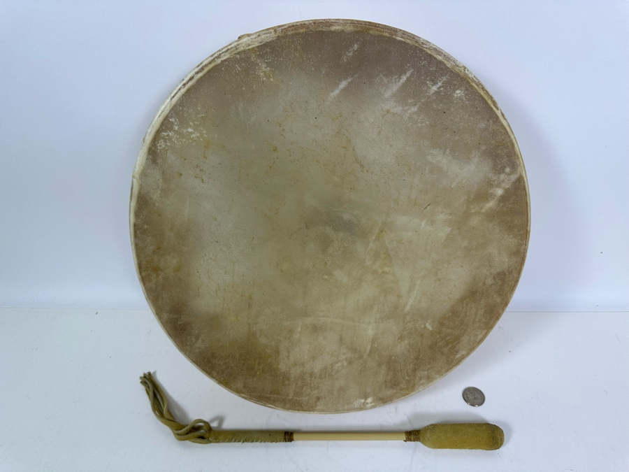 Vintage Native American Round Hand Drum 14.5W X 4H [Photo 3]