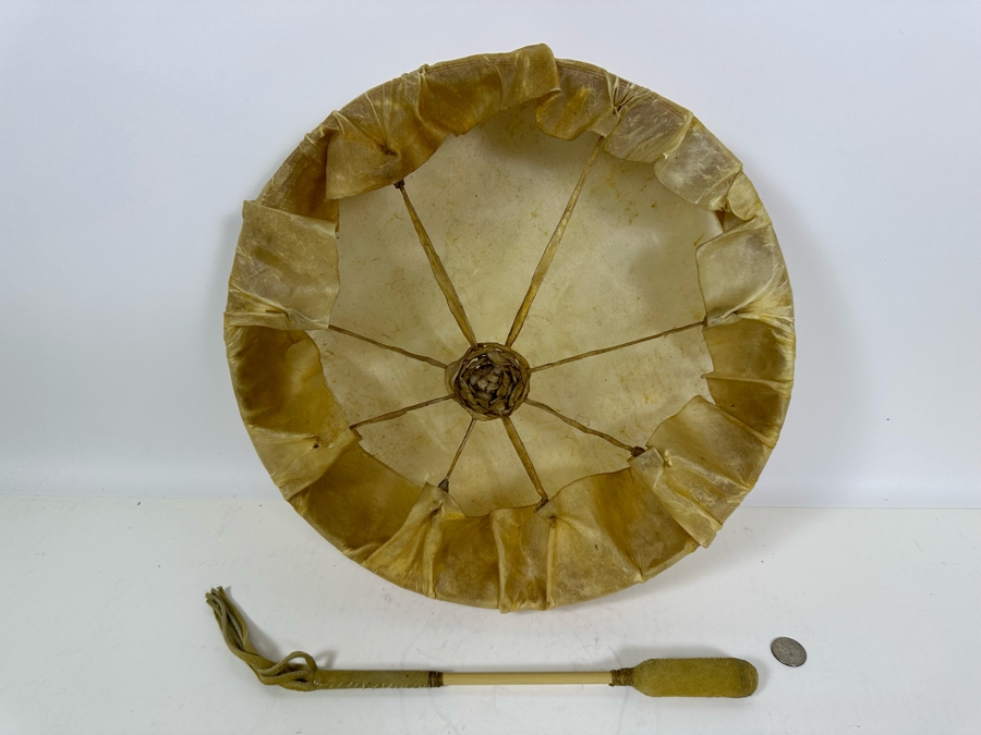 Vintage Native American Round Hand Drum 14.5W X 4H [Photo 2]