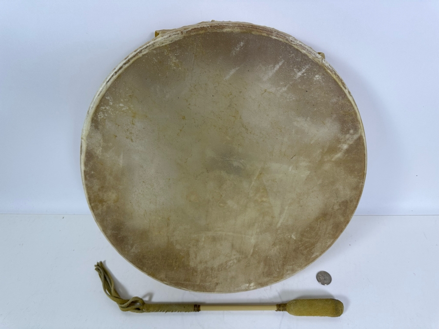 Vintage Native American Round Hand Drum 14.5W X 4H [Photo 4]