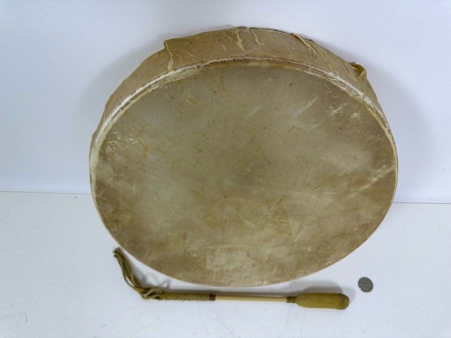 Vintage Native American Round Hand Drum 14.5W X 4H [Photo 5]