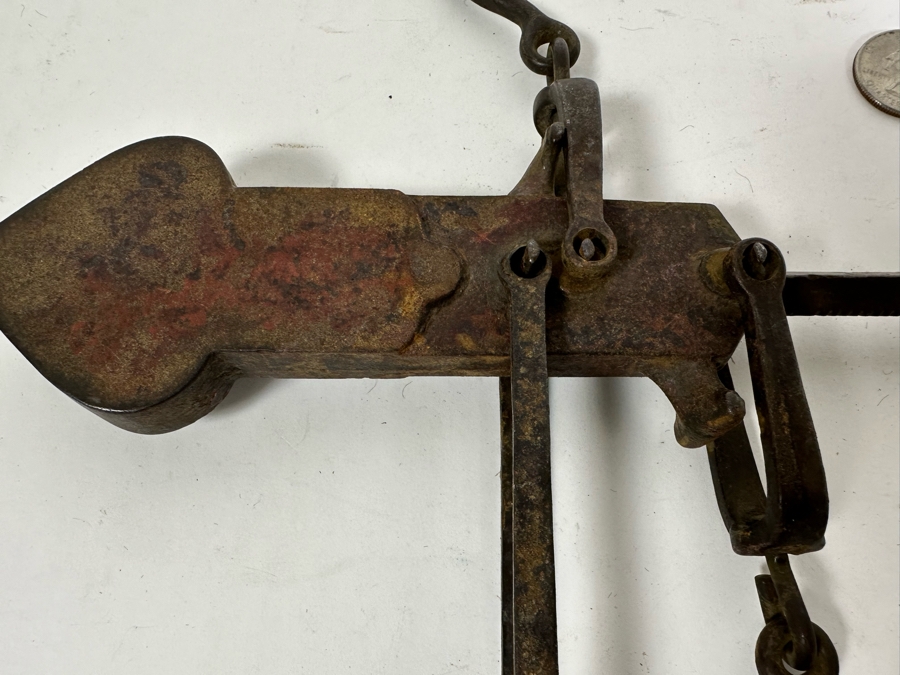Vintage Hanging Cast Iron Farm Balance Beam Scale 19.5W X 12.5H [Photo 3]