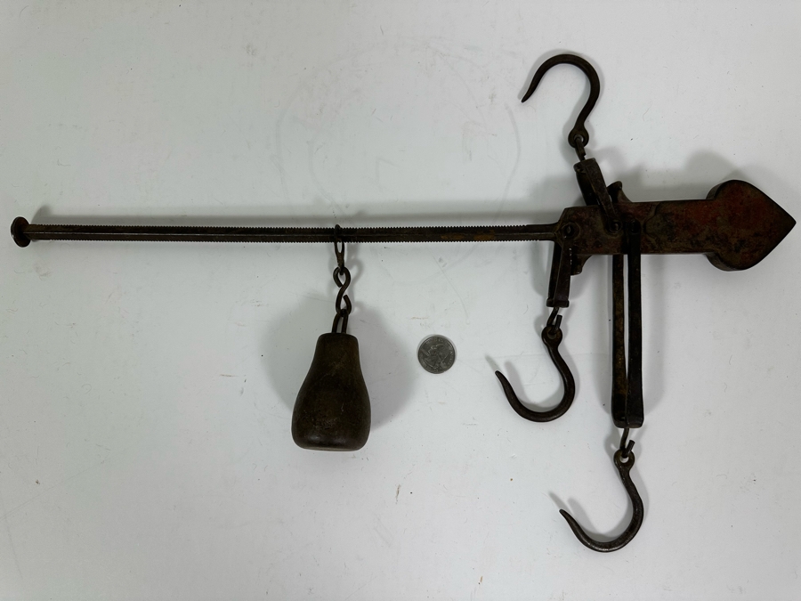 Vintage Hanging Cast Iron Farm Balance Beam Scale 19.5W X 12.5H [Photo 10]