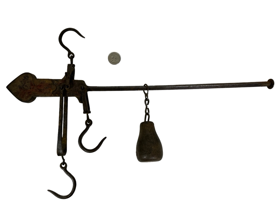 Vintage Hanging Cast Iron Farm Balance Beam Scale 19.5W X 12.5H [Photo 1]