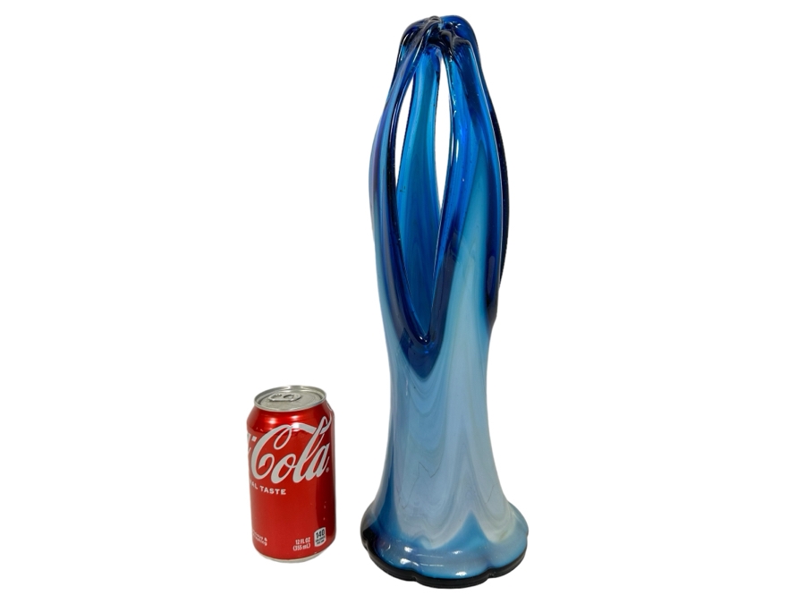 Large Hand Blown Murano Art Glass Basket Vase Italy 16H [Photo 1]