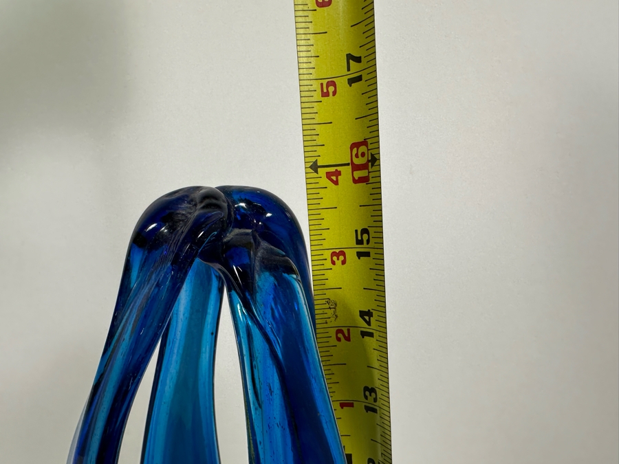 Large Hand Blown Murano Art Glass Basket Vase Italy 16H [Photo 12]