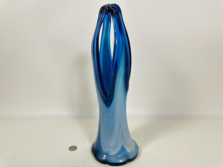 Large Hand Blown Murano Art Glass Basket Vase Italy 16H [Photo 9]