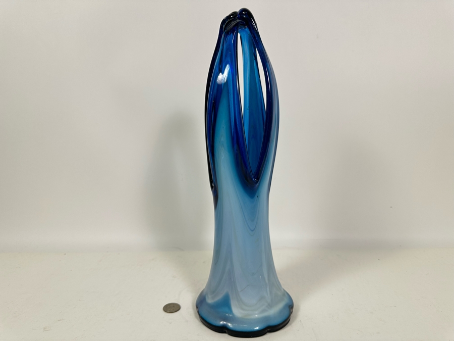 Large Hand Blown Murano Art Glass Basket Vase Italy 16H [Photo 7]