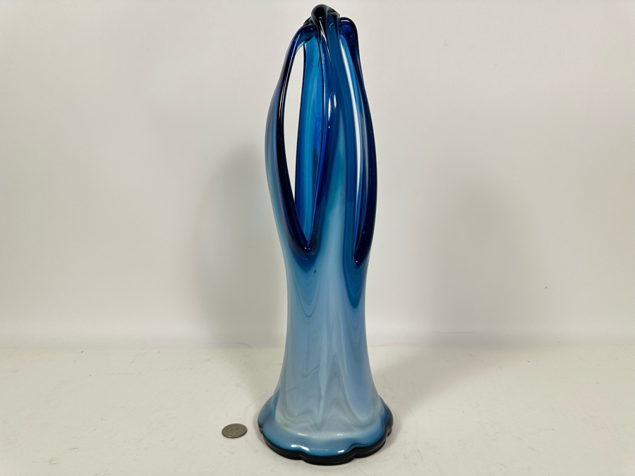 Large Hand Blown Murano Art Glass Basket Vase Italy 16H [Photo 6]