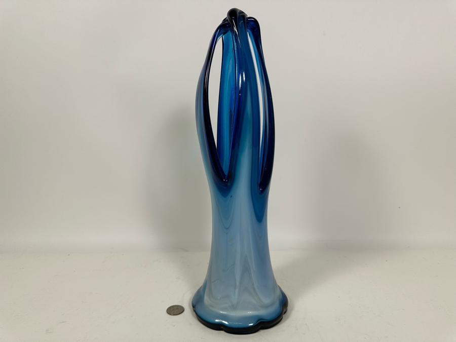 Large Hand Blown Murano Art Glass Basket Vase Italy 16H [Photo 3]