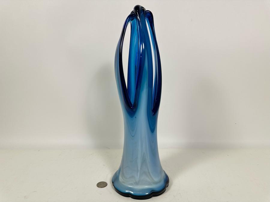 Large Hand Blown Murano Art Glass Basket Vase Italy 16H [Photo 4]