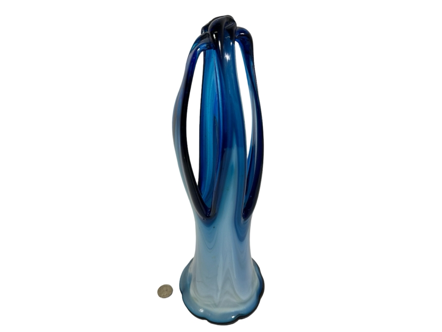 Large Hand Blown Murano Art Glass Basket Vase Italy 16H [Photo 2]