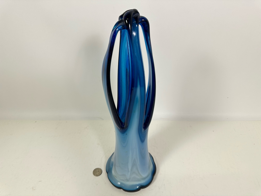 Large Hand Blown Murano Art Glass Basket Vase Italy 16H [Photo 5]