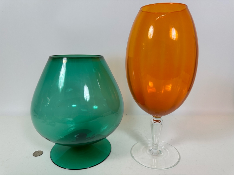 Pair Of Mid-Century Footed Art Glasses 10H & 14H [Photo 3]