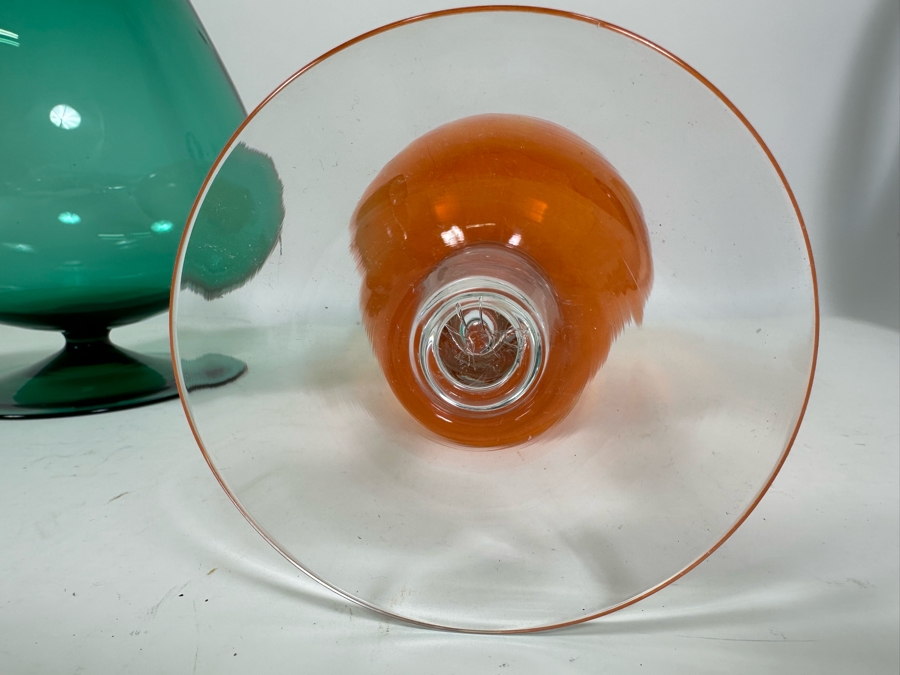 Pair Of Mid-Century Footed Art Glasses 10H & 14H [Photo 8]