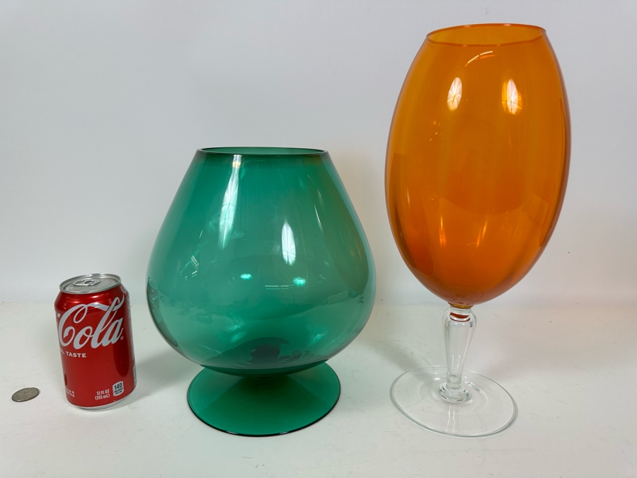 Pair Of Mid-Century Footed Art Glasses 10H & 14H [Photo 6]