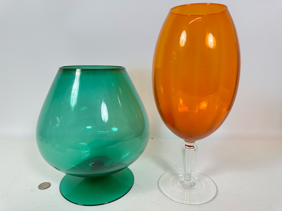 Pair Of Mid-Century Footed Art Glasses 10H & 14H [Photo 4]