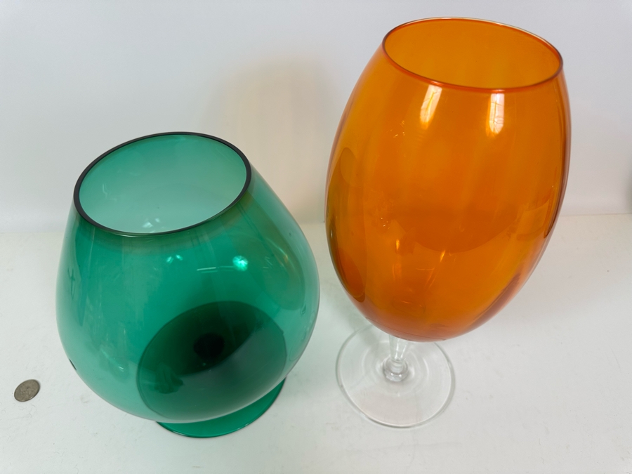 Pair Of Mid-Century Footed Art Glasses 10H & 14H [Photo 5]