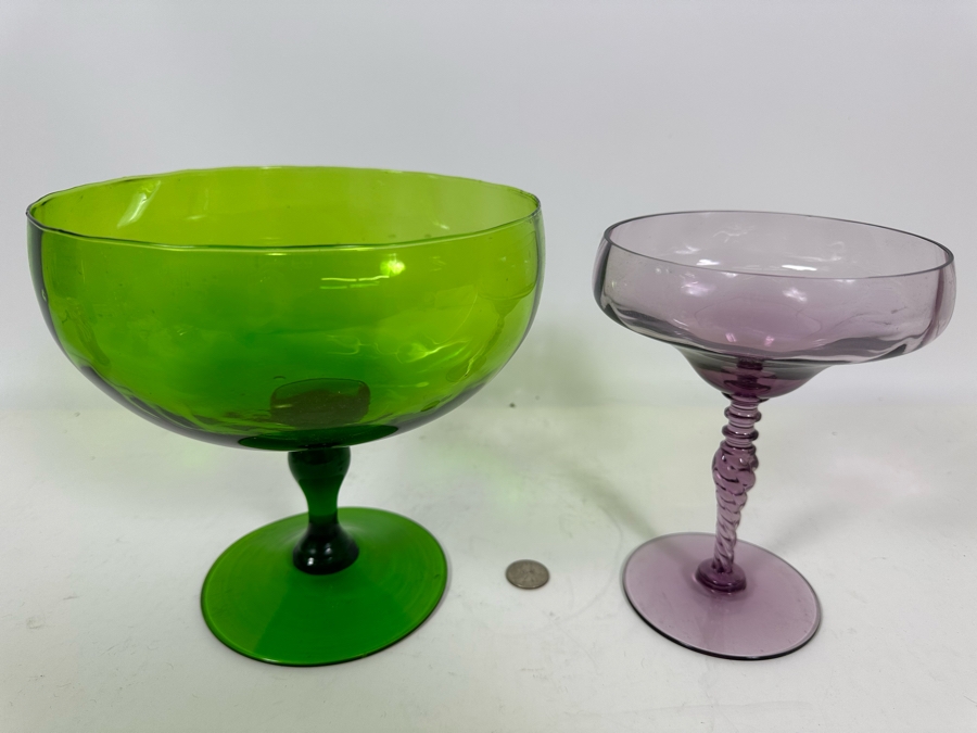 Pair Of Mid-Century Footed Art Glasses 8H [Photo 3]