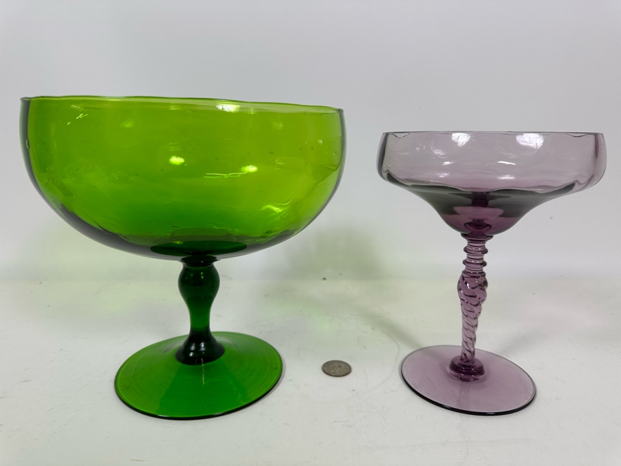 Pair Of Mid-Century Footed Art Glasses 8H [Photo 2]