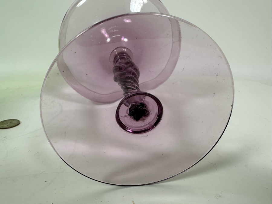 Pair Of Mid-Century Footed Art Glasses 8H [Photo 10]