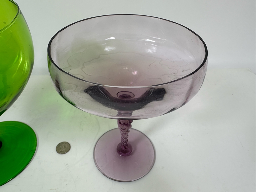 Pair Of Mid-Century Footed Art Glasses 8H [Photo 8]