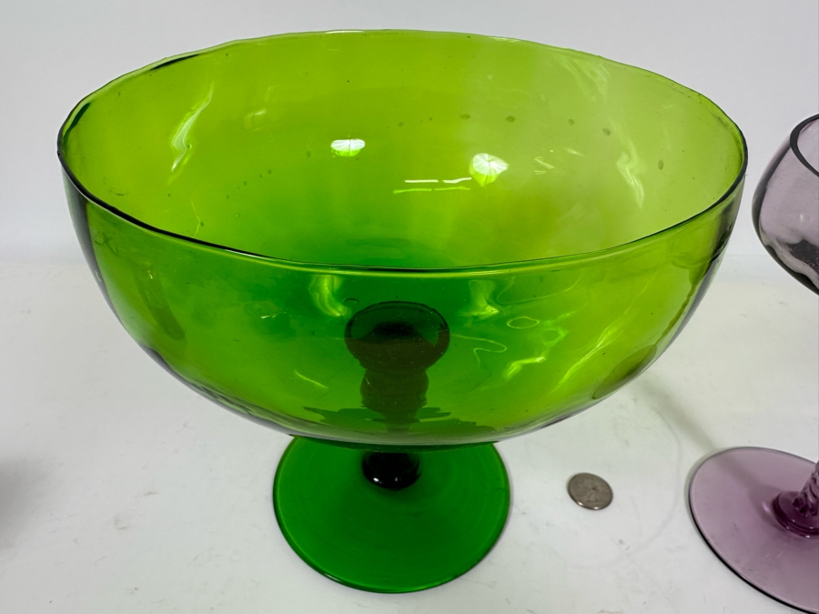 Pair Of Mid-Century Footed Art Glasses 8H [Photo 9]