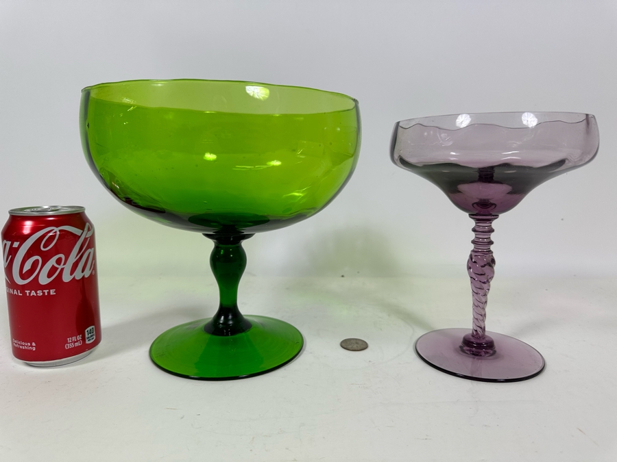 Pair Of Mid-Century Footed Art Glasses 8H [Photo 5]