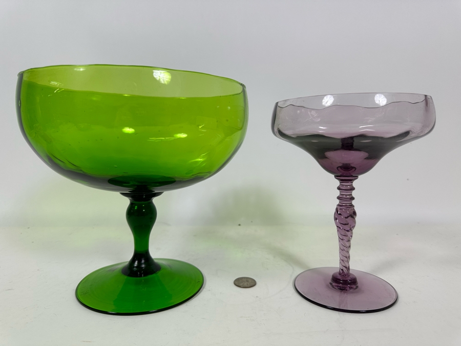 Pair Of Mid-Century Footed Art Glasses 8H [Photo 4]