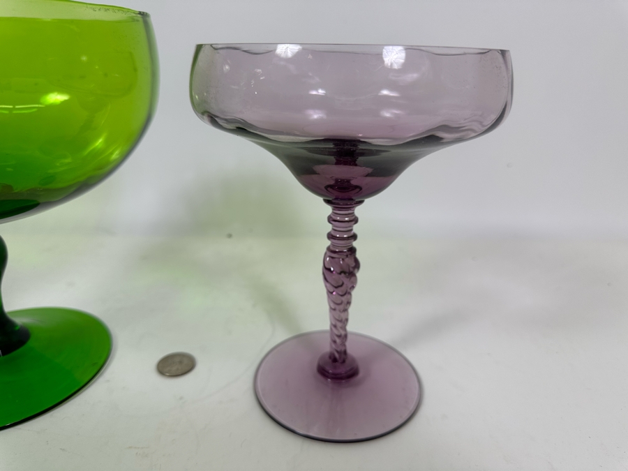 Pair Of Mid-Century Footed Art Glasses 8H [Photo 6]