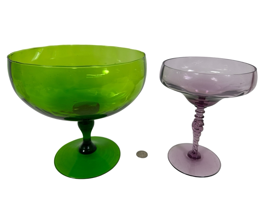 Pair Of Mid-Century Footed Art Glasses 8H [Photo 1]