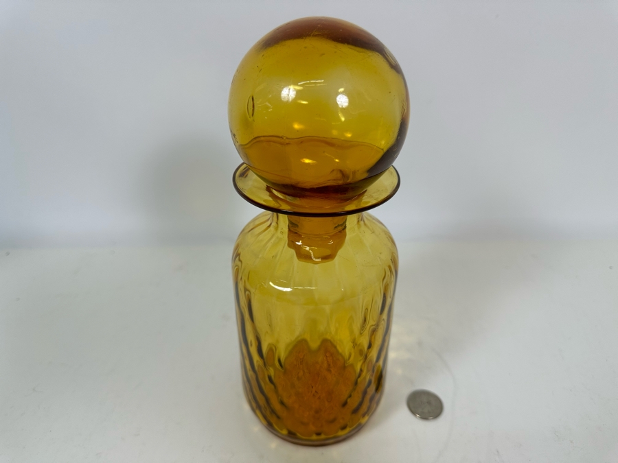 Amber Glass Bottle With Stopper 9.5H [Photo 3]