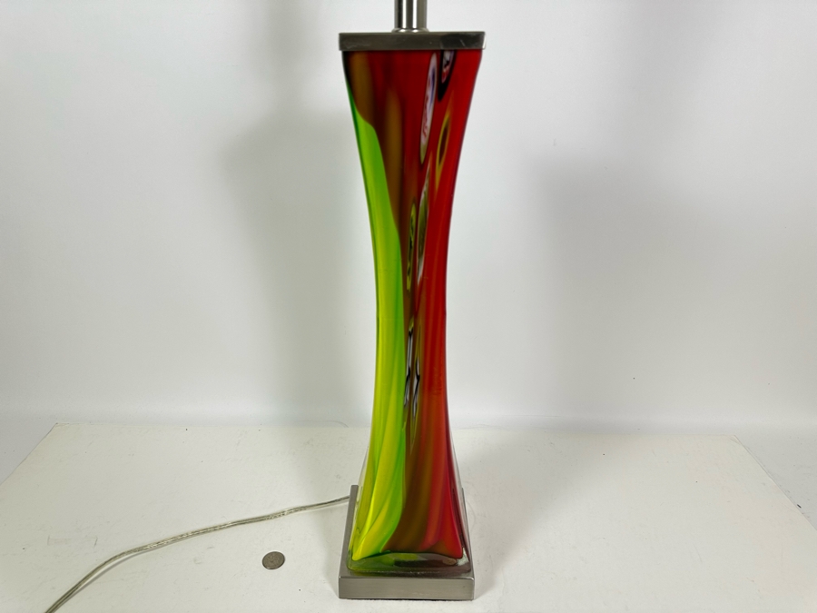 Stunning Art Glass Table Lamp With Pair Of Shades (One Shown Is Hand Painted) 32H [Photo 4]