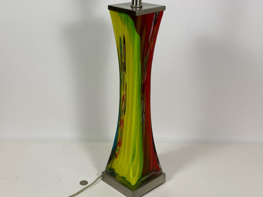 Stunning Art Glass Table Lamp With Pair Of Shades (One Shown Is Hand Painted) 32H [Photo 8]